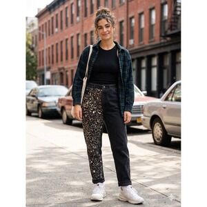 Lee Custom Doodle Art Mom Jeans Women 18P Black Excellent High Waist Tapered USA